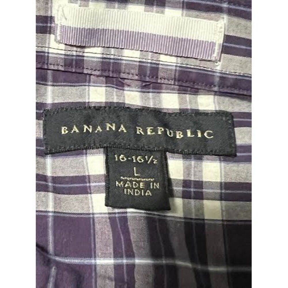 Banana Republic Long Sleeve Shirt Mens Sz Large Purple Plaid Button Up Front